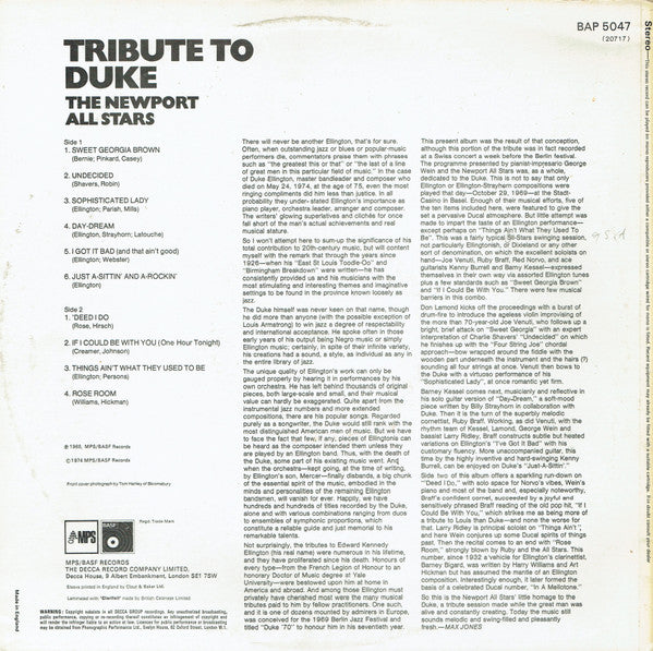 The Newport All Stars : Tribute To Duke (LP, Album)
