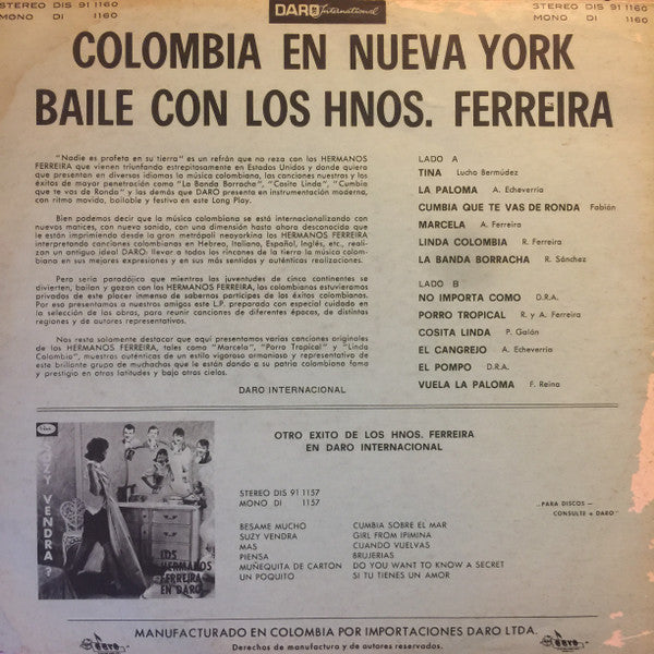 Los Hermanos Ferreira : Colombia En New York (LP, Album)