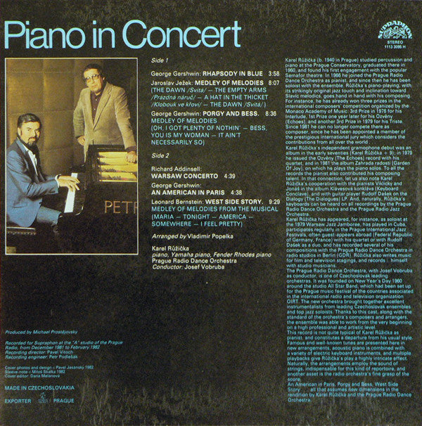 Karel Růžička, Czechoslovak Radio Dance Orchestra, Josef Vobruba : Piano In Concert (LP, Album, RP)