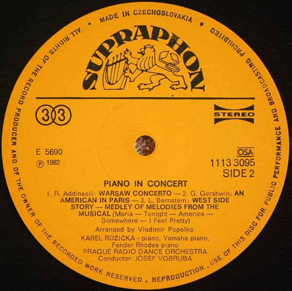 Karel Růžička, Czechoslovak Radio Dance Orchestra, Josef Vobruba : Piano In Concert (LP, Album, RP)