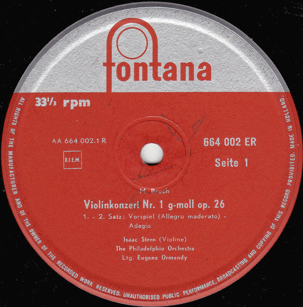 Max Bruch / Isaac Stern, The Philadelphia Orchestra, Eugene Ormandy ; Pablo de Sarasate / Columbia Symphony Orchestra, Franz Waxman : Violinkonzert Nr. 1 / Zigeunerweisen (10")