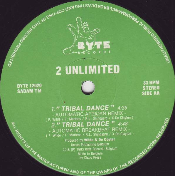 2 Unlimited : Tribal Dance (12")