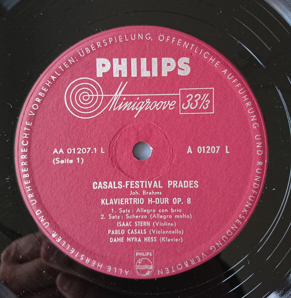 Johannes Brahms / Pablo Casals - Myra Hess - Isaac Stern : Klaviertrio H-Dur Op. 8 (LP, Mono)