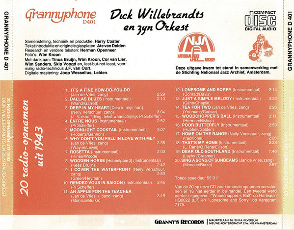 Dick Willebrandts En Zijn Radio-Orkest : 20 Radio-opnamen Uit 1943 (CD, Comp)