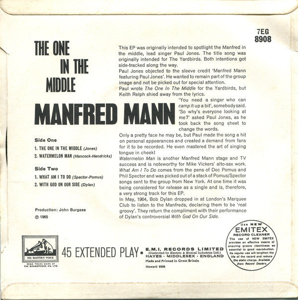 Manfred Mann : The One In The Middle (7", EP, Mono)