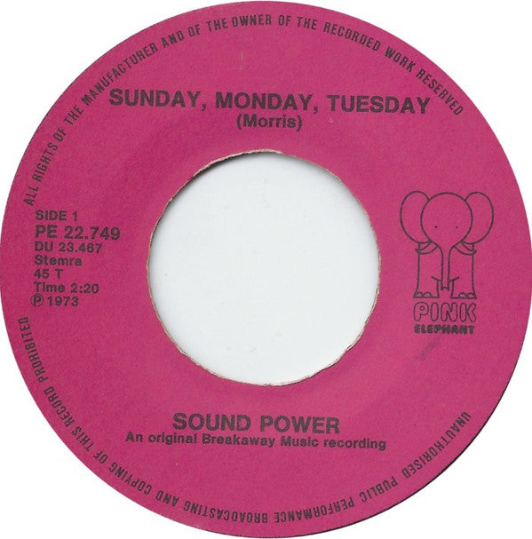 Sound Power : Sunday , Monday , Tuesday (7", Single)
