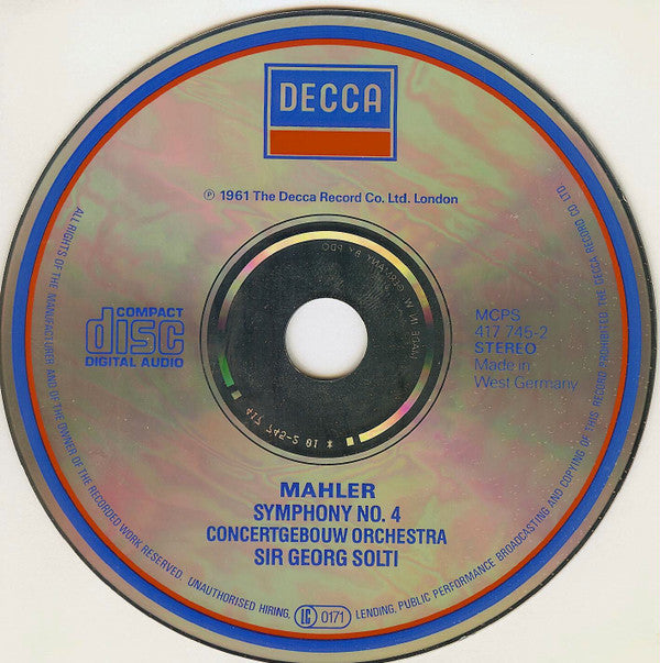 Gustav Mahler, Sylvia Stahlman, Concertgebouworkest, Georg Solti : Symphony No. 4 (CD, Album, RM)