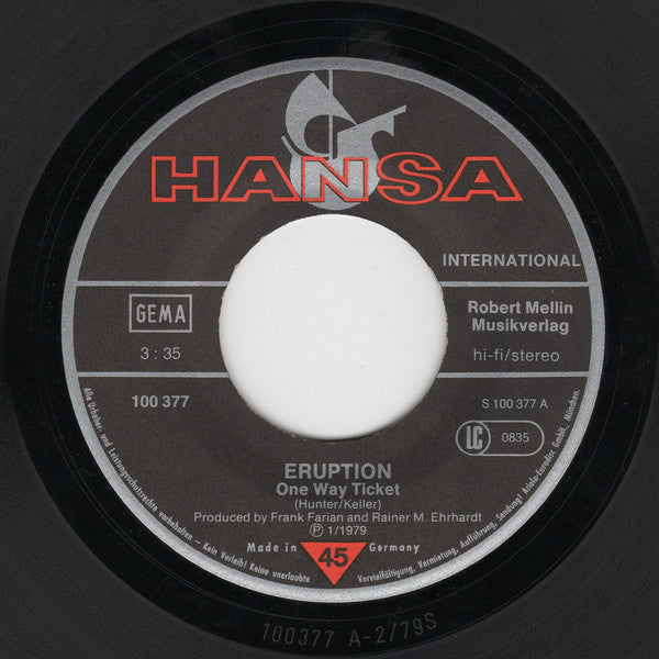 Eruption (4) : One Way Ticket (7", Single)