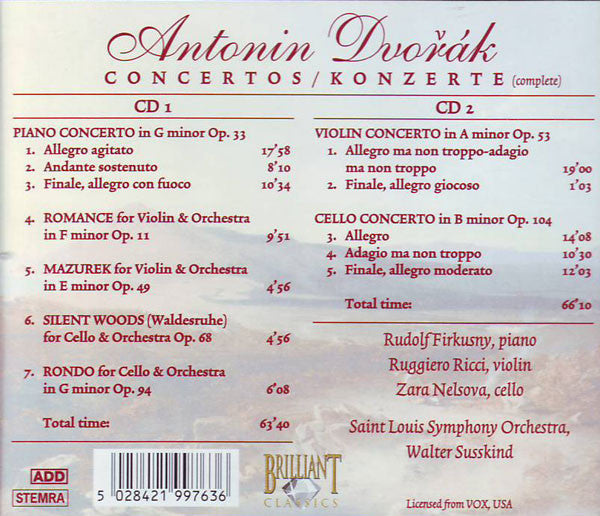 Antonín Dvořák : Concertos (Complete) (2xCD)