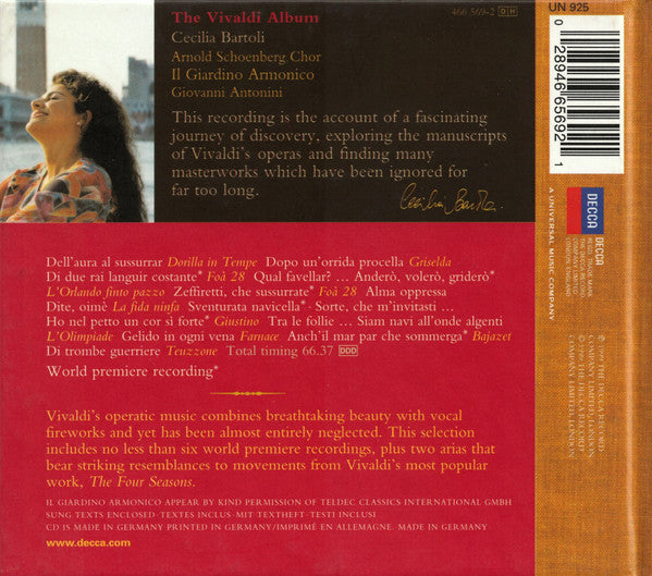 Vivaldi* - Cecilia Bartoli, Il Giardino Armonico : The Vivaldi Album (CD, Album, RP, Dig)
