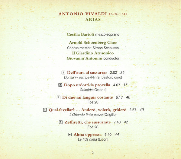 Vivaldi* - Cecilia Bartoli, Il Giardino Armonico : The Vivaldi Album (CD, Album, RP, Dig)