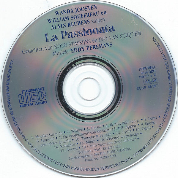 Wanda Joosten, William Souffreau En Alain Reubens : La Passionata: Gezongen Gedichten (CD, Album)