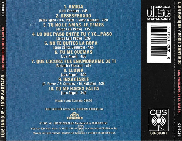 Luis Enrique Y Eddie Santiago : Los Principes De La Salsa (CD, Comp)