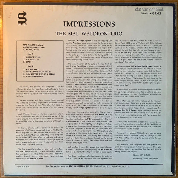 Mal Waldron Trio : Impressions (LP, Album, Mono)