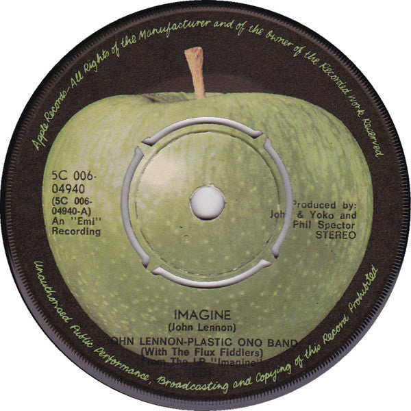 John Lennon / The Plastic Ono Band With The Flux Fiddlers : Imagine (7", Single)