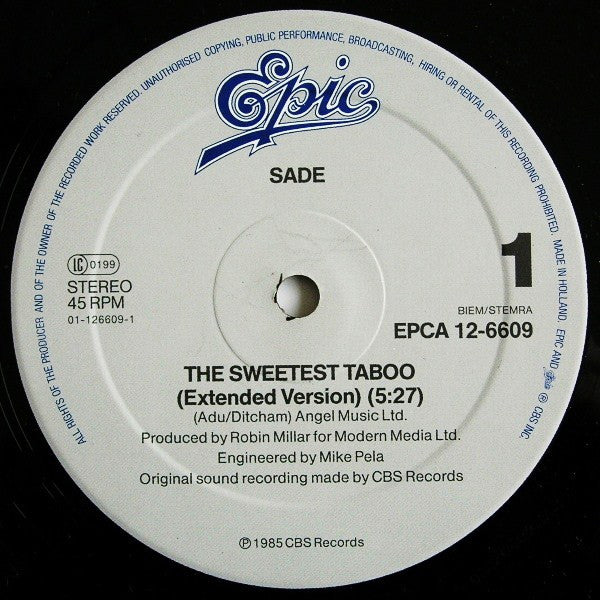 Sade : The Sweetest Taboo (Extended Version) (12", Maxi)
