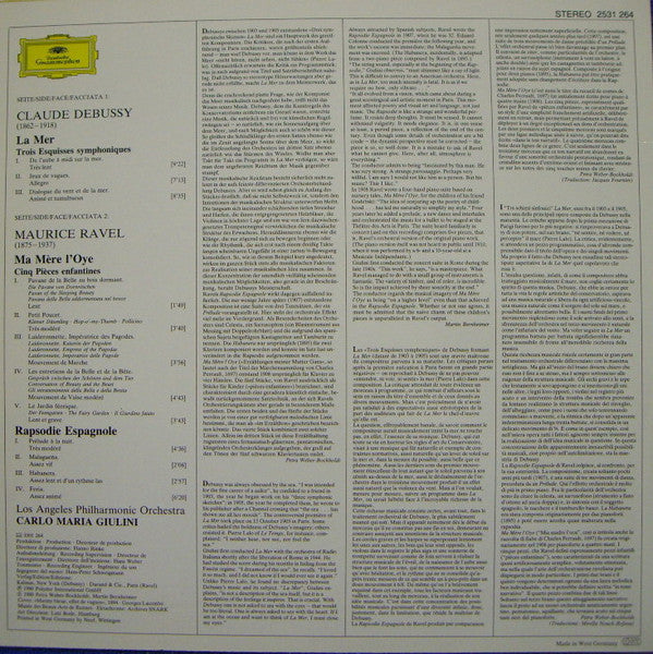 Claude Debussy / Maurice Ravel - Los Angeles Philharmonic Orchestra, Carlo Maria Giulini : La Mer • Rapsodie Espagnole • Ma Mère L'Oye (LP, Album, RP)