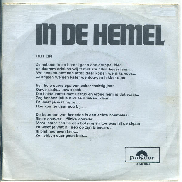 Leo den Hop : In De Hemel Is Geen Druppel Bier / Oh Jeanne (7", Single)