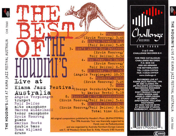 The Houdini's : The Best Of The Houdini's Live At The Kiama Jazz Festival Australia (CD, Album)