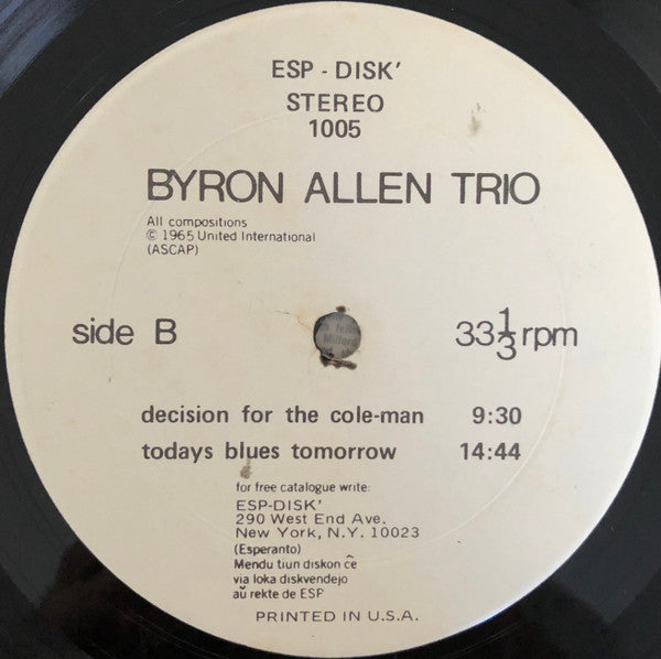 The Byron Allen Trio : The Byron Allen Trio (LP, Album, RP)