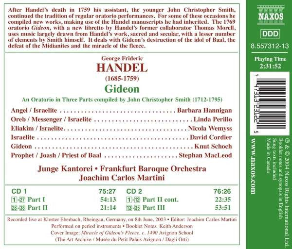 Georg Friedrich Händel, Barbara Hannigan • Linda Perillo • Nicola Wemyss • David Cordier • Knut Schoch • Stephan Macleod, Junge Kantorei, Barockorchester Frankfurt, Joachim Carlos Martini : Gideon (Oratorio In Three Parts) (2xCD, Album)