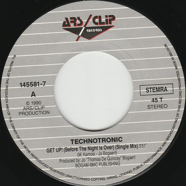 Technotronic : Get Up! (Before The Night Is Over) (7", Single)