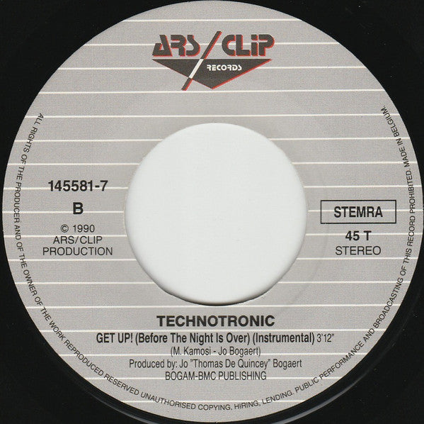 Technotronic : Get Up! (Before The Night Is Over) (7", Single)