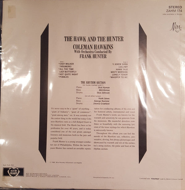 Coleman Hawkins With Orchestra Conducted By Frank Hunter (2) : The Hawk And The Hunter (LP, Album)