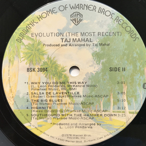 Taj Mahal : Evolution (The Most Recent) (LP, Album, Jac)