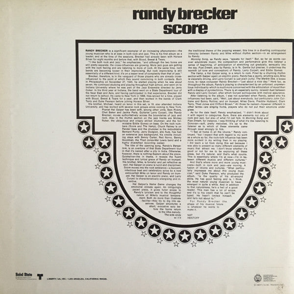 Randy Brecker : Score (LP, Album, Gat)