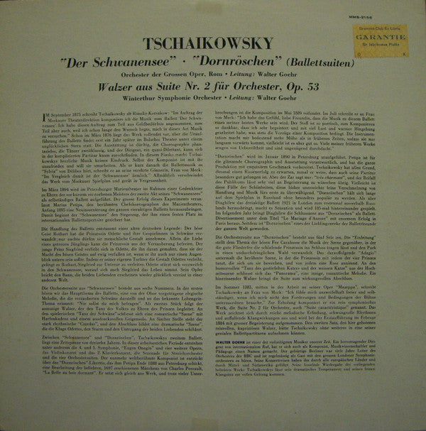 Pyotr Ilyich Tchaikovsky / Orchestra Del Teatro Dell'Opera Di Roma / Walter Goehr : Der Schwanensee - Dornröschen (LP, Mono)