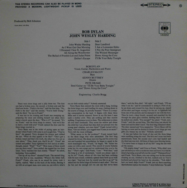 Bob Dylan : John Wesley Harding (LP, Album, RP)