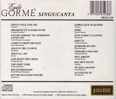 Eydie Gormé : Sings/Canta (CD, Comp)