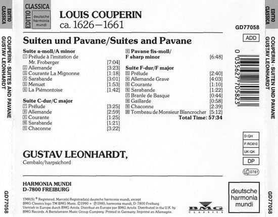 Louis Couperin - Gustav Leonhardt : Suites & Pavane (CD, RE, RM)