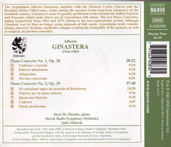 Alberto Ginastera - Dora De Marinis, Slovak Radio Symphony Orchestra • Julio Malaval : Piano Concertos Nos. 1 And 2 (CD, Album)