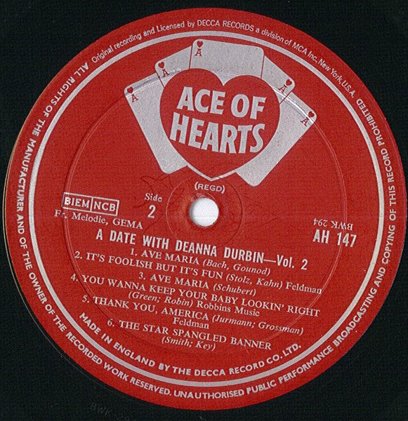 Deanna Durbin : A Date With Deanna Durbin Vol.2 (LP, Album, Mono)