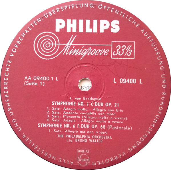 Ludwig van Beethoven, Philharmonic-Symphony Orchestra Of New York, The Philadelphia Orchestra, Bruno Walter : Die Symphonien Von Beethoven Nr. 1 C-Dur / Nr. 6 F-Dur „Pastorale” (LP, Comp, Mono, Gat)