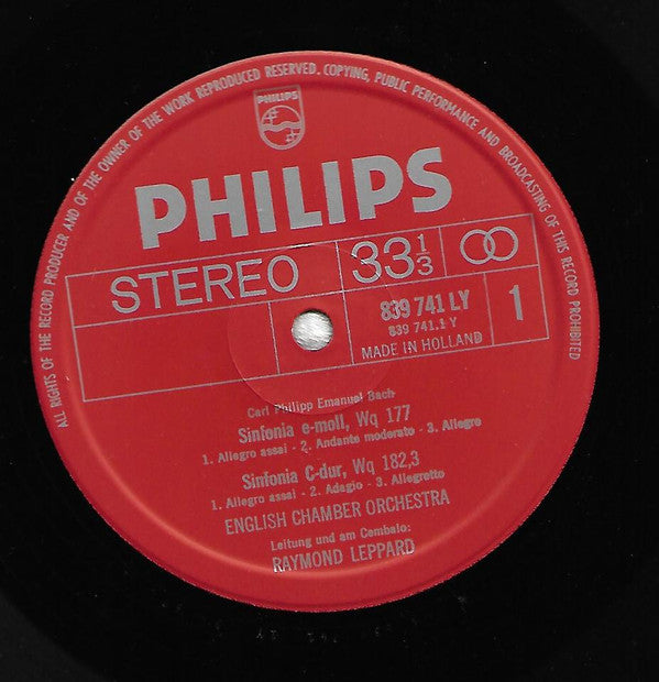 Carl Philipp Emanuel Bach, English Chamber Orchestra, Raymond Leppard : 4 Sinfonias (LP)