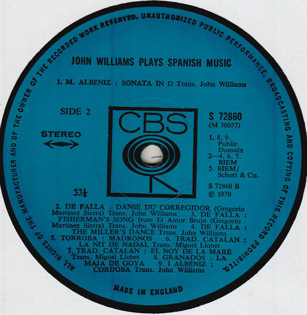 John Williams (7) / Albéniz*, Rodrigo*, De Falla*, Granados* : John Williams Plays Spanish Music (LP, Album)