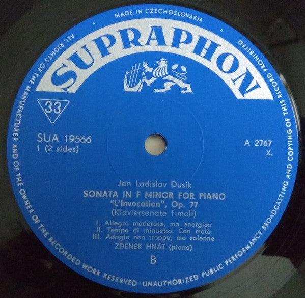 Jan Ladislav Dusík, Zdeněk Hnát : Sonatas Op. 69 And 77 (LP, Album, Mono)