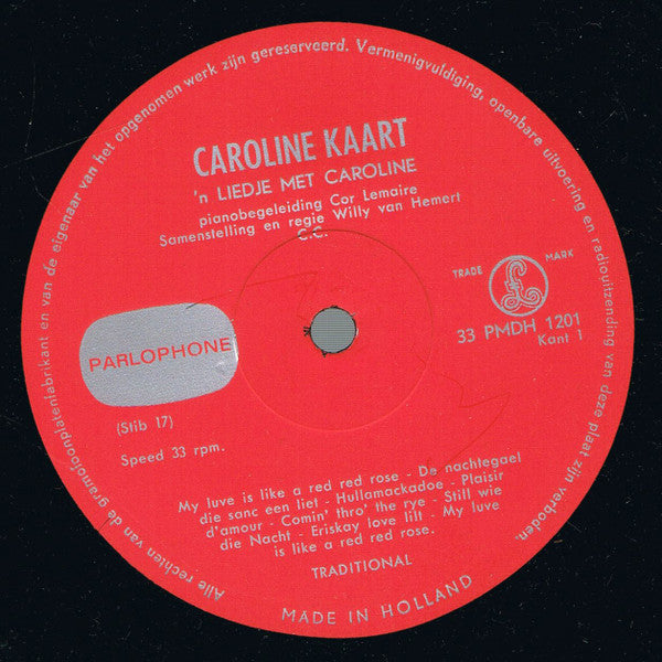 Caroline Kaart : 'n Liedje Met Caroline Kaart (10", Album)