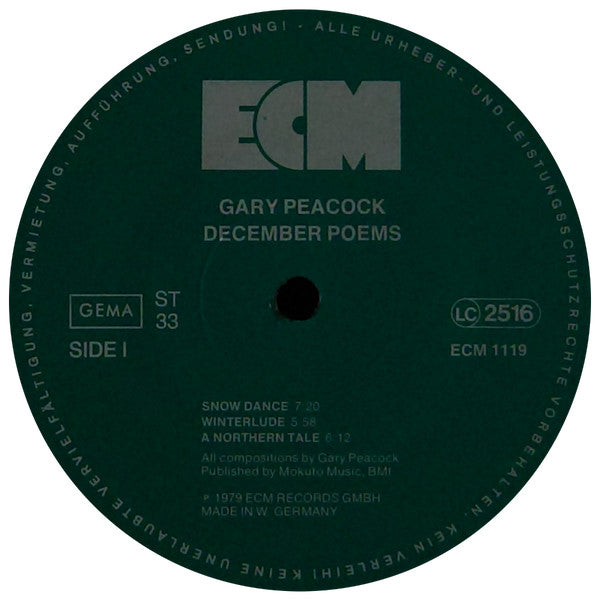 Gary Peacock : December Poems (LP, Album, Tex)