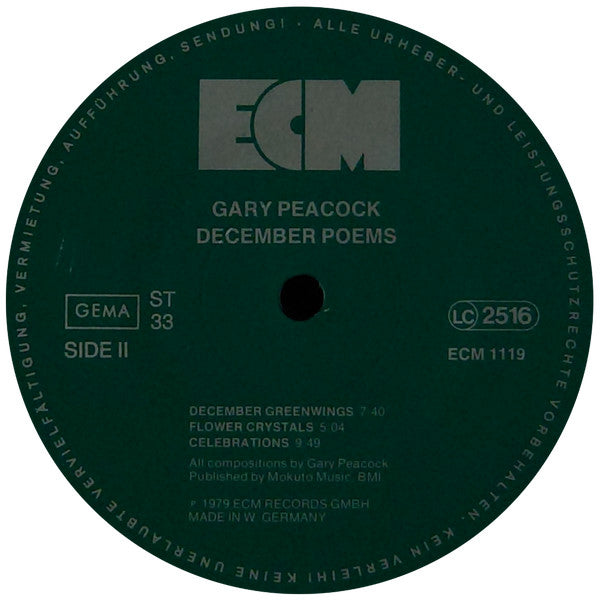Gary Peacock : December Poems (LP, Album, Tex)