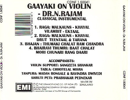 N. Rajam : Gaayaki On Violin (CD, Album)