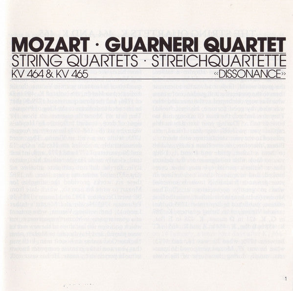 Wolfgang Amadeus Mozart, Guarneri Quartet : String Quartets = Streichquartette KV 464 & KV 465 «Dissonance» (CD)