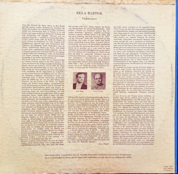 Béla Bartók, Tibor Varga, Berliner Philharmoniker, Ferenc Fricsay : Violinkonzert (LP, Album, Mono, 1st)