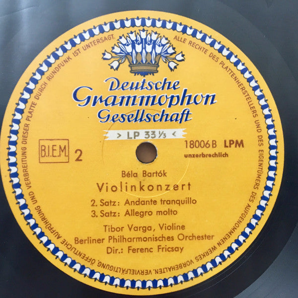 Béla Bartók, Tibor Varga, Berliner Philharmoniker, Ferenc Fricsay : Violinkonzert (LP, Album, Mono, 1st)