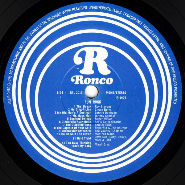 Various : Fun Rock - 24 Cheery Chartbusters (LP, Comp, Mono)