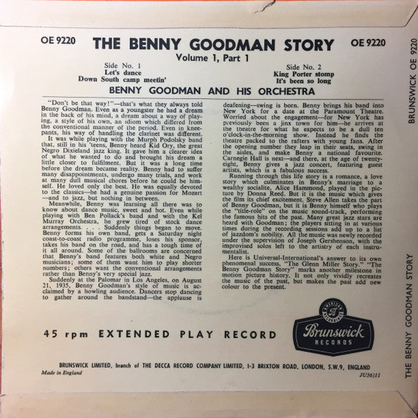 Benny Goodman And His Orchestra : The Benny Goodman Story Volume 1, Part 1 (7")