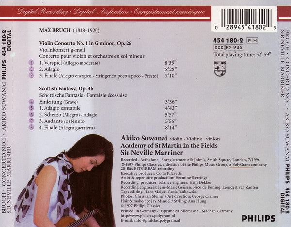 Max Bruch, Akiko Suwanai, Sir Neville Marriner, The Academy Of St. Martin-in-the-Fields : Concerto No. 1, Scottish Fantasy (CD)